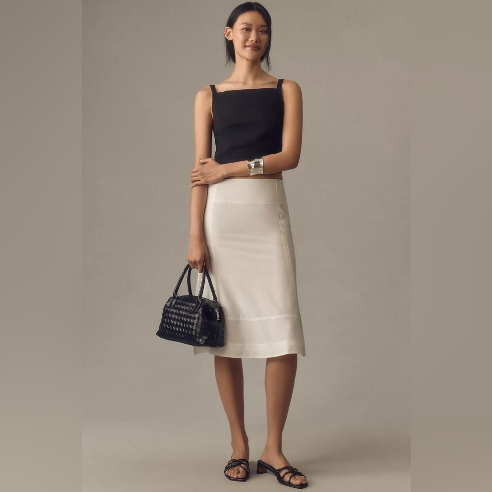 NWT Anthropologie Sheer Seamed Fluted Silk Blend Midi Skirt Size 4 PETITE 🦕